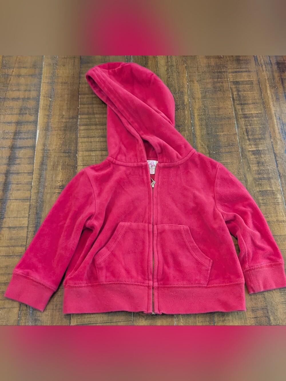 GB girls Red Velour Hooded Zip Front Sweatshirt 3T